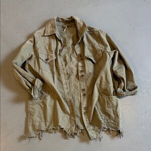 Free People Olive Green Denim Jacket